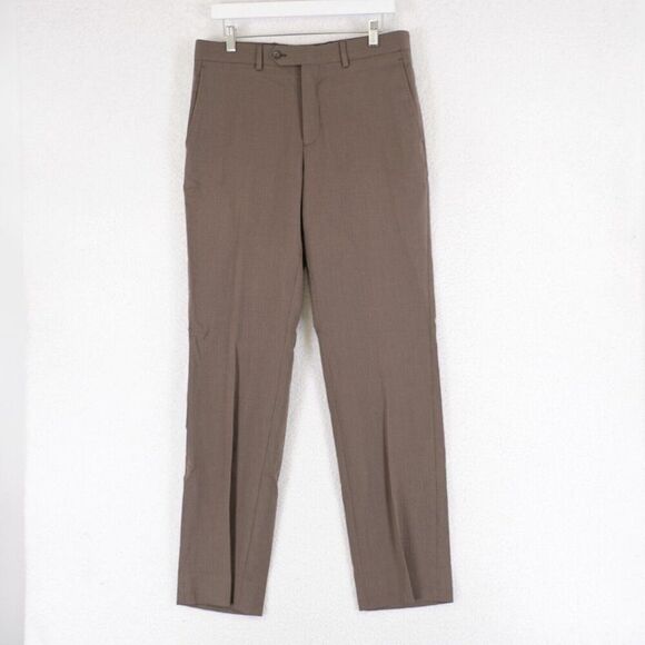 DAMAGED Pronto Uomo Brown Wool Brown Flat Front Mid Rise Dress Pants 34/34 Lined - Picture 1 of 5